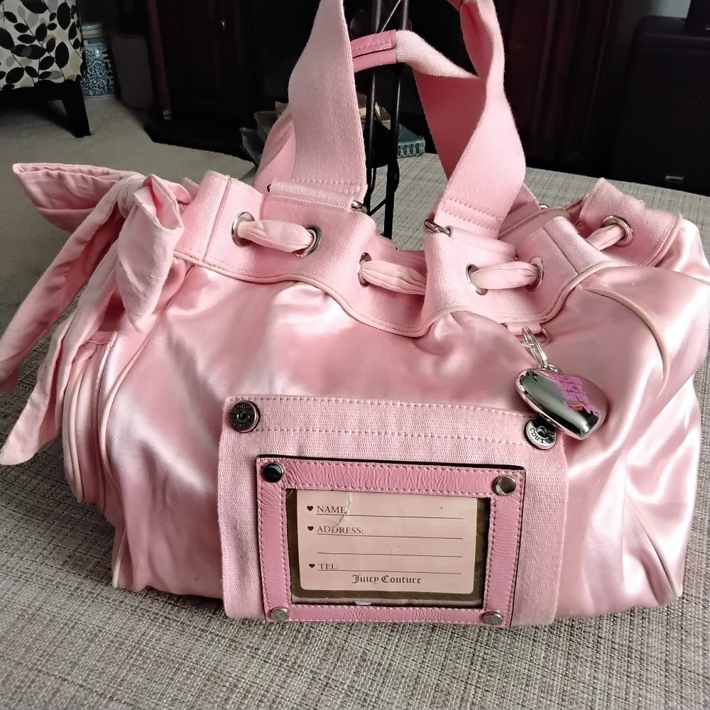 Rare Vintage Juicy Couture Purse Pink Satin Daydreamer Tote/Diaper Bag